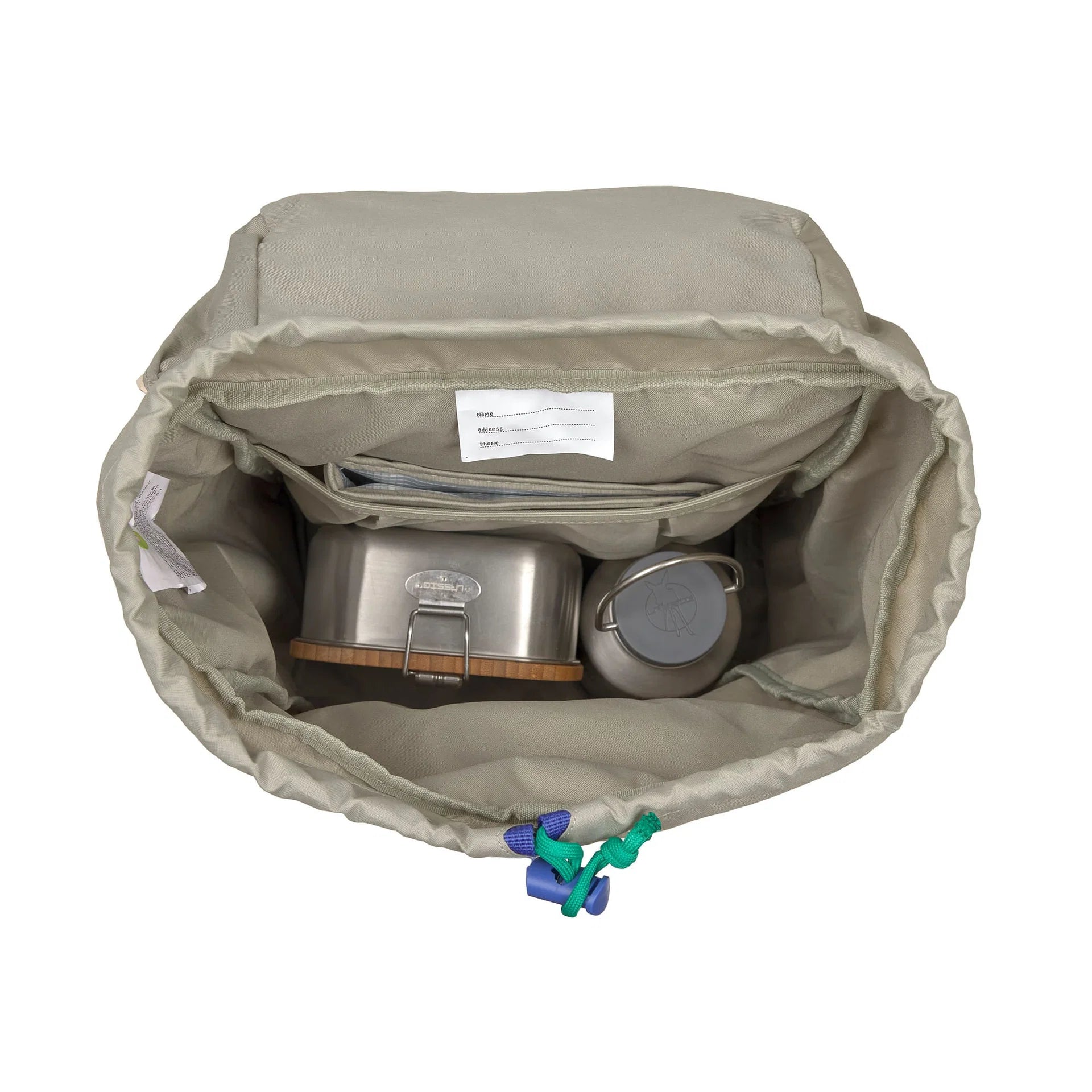 Geräumiges Innenfach des Lässig Wanderrucksacks Happy Trails Frosch mit Platz für Znünibox, Trinkflasche und Wechselkleidung, im Bärechind Winterthur.