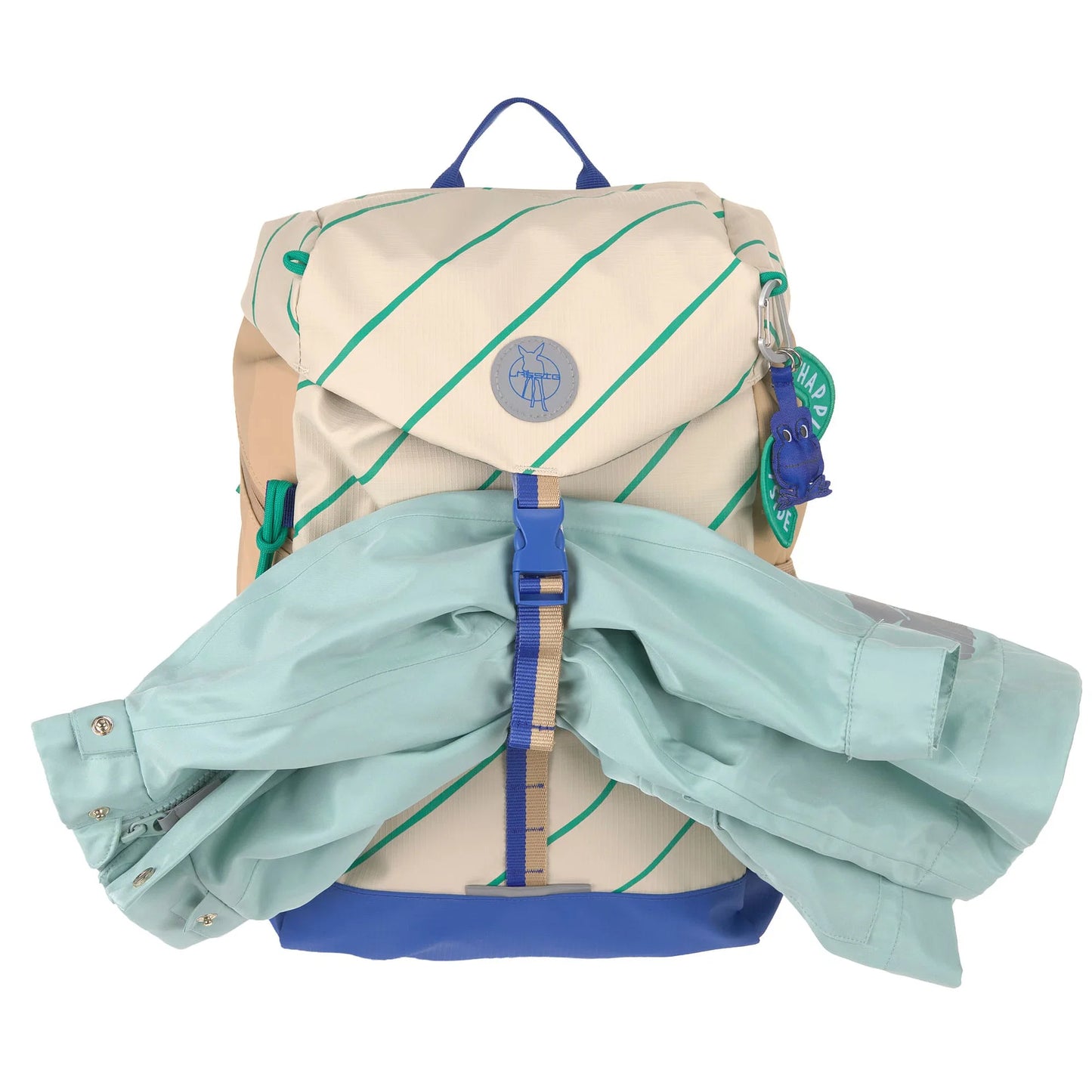 Lässig Wanderrucksack Happy Trails Frosch mit praktischer herausnehmbarer Sitzunterlage für Wanderungen, Waldtage und Familienausflüge, im Bärechind Winterthur.