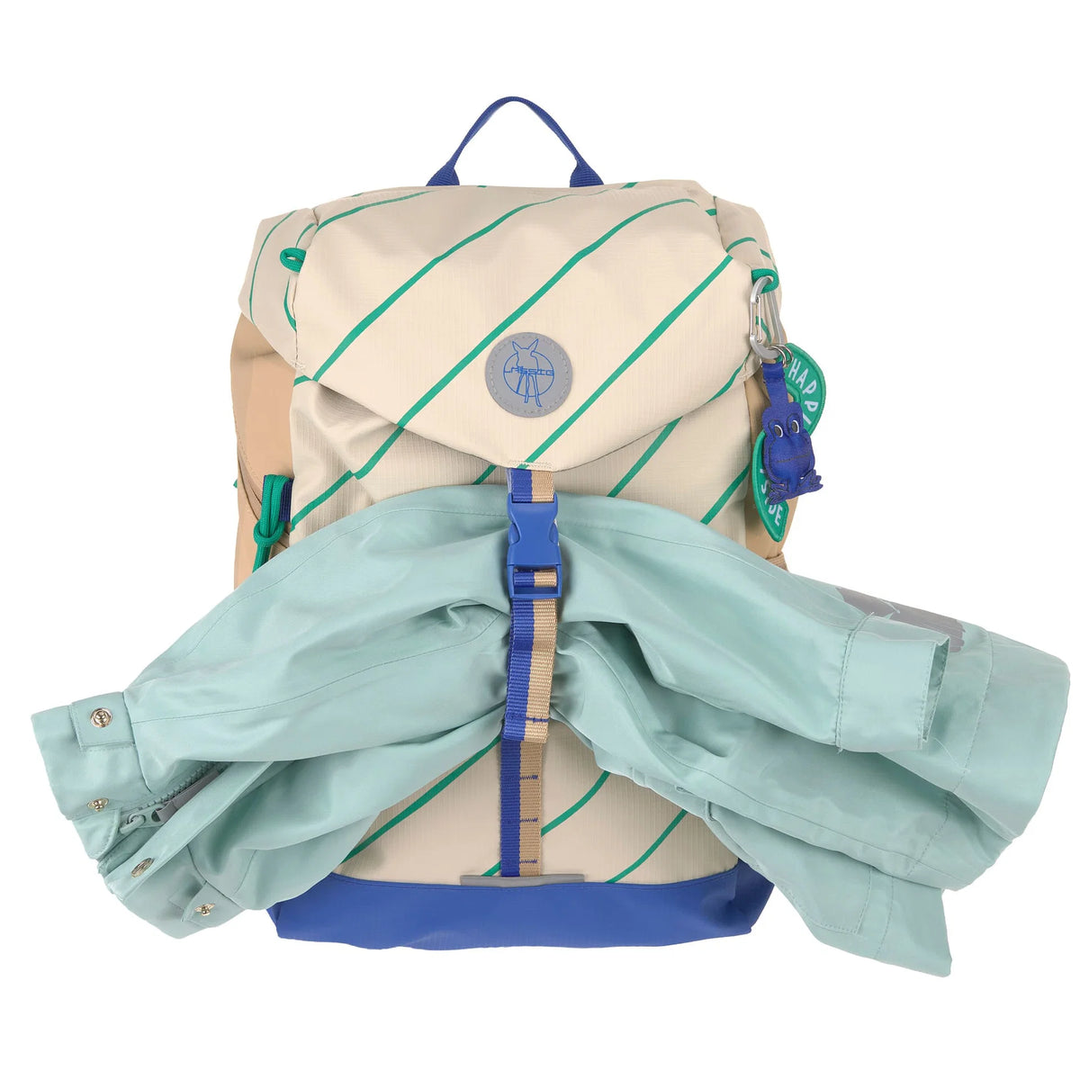 Lässig Wanderrucksack Happy Trails Frosch mit praktischer herausnehmbarer Sitzunterlage für Wanderungen, Waldtage und Familienausflüge, im Bärechind Winterthur.