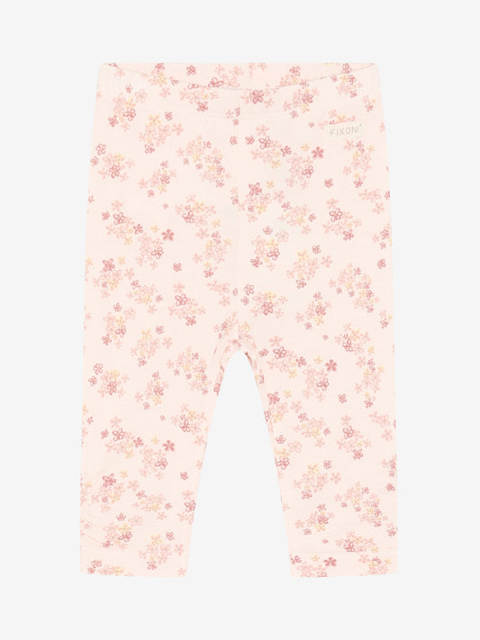 Rosa Baby Leggings aus Baumwolle mit Blumenmuster von FIXONI, erhältlich im Bärechind Kinderladen Winterthur Zürich Schweiz