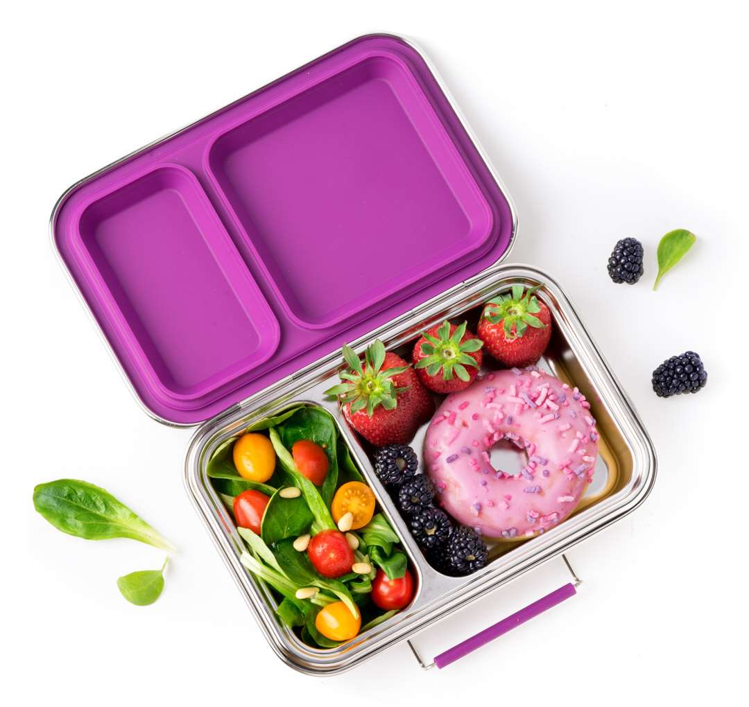 Lekkabox Duo Brotdose befüllt mit Znüni, gesunde Kinder Lunchbox aus Edelstahl
