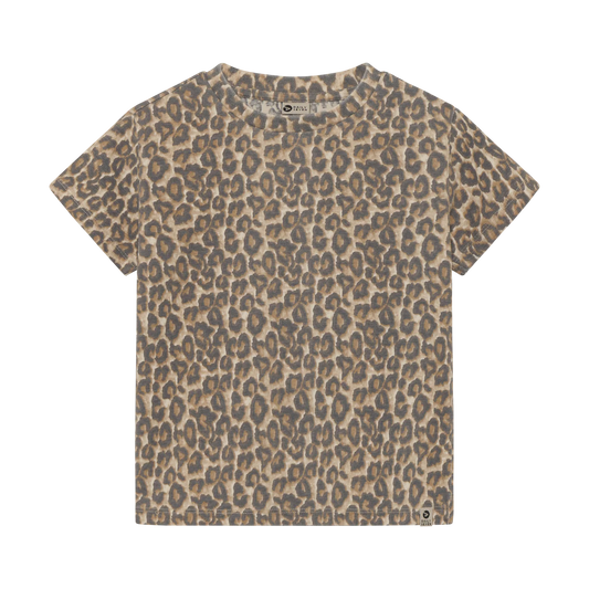Leo Print Kinder T Shirt aus Baumwolle beige nachhaltige Kindermode Kinderladen Winterthur Bärechind
