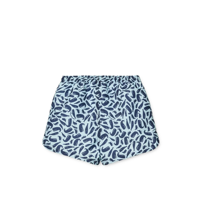 Rückansicht der Liewood Aiden Board Shorts für Kinder in Ocean Pure Sky. Nachhaltiges Material mit Mesh-Futter für Komfort. Erhältlich in Winterthur, Zürich, Schweiz.