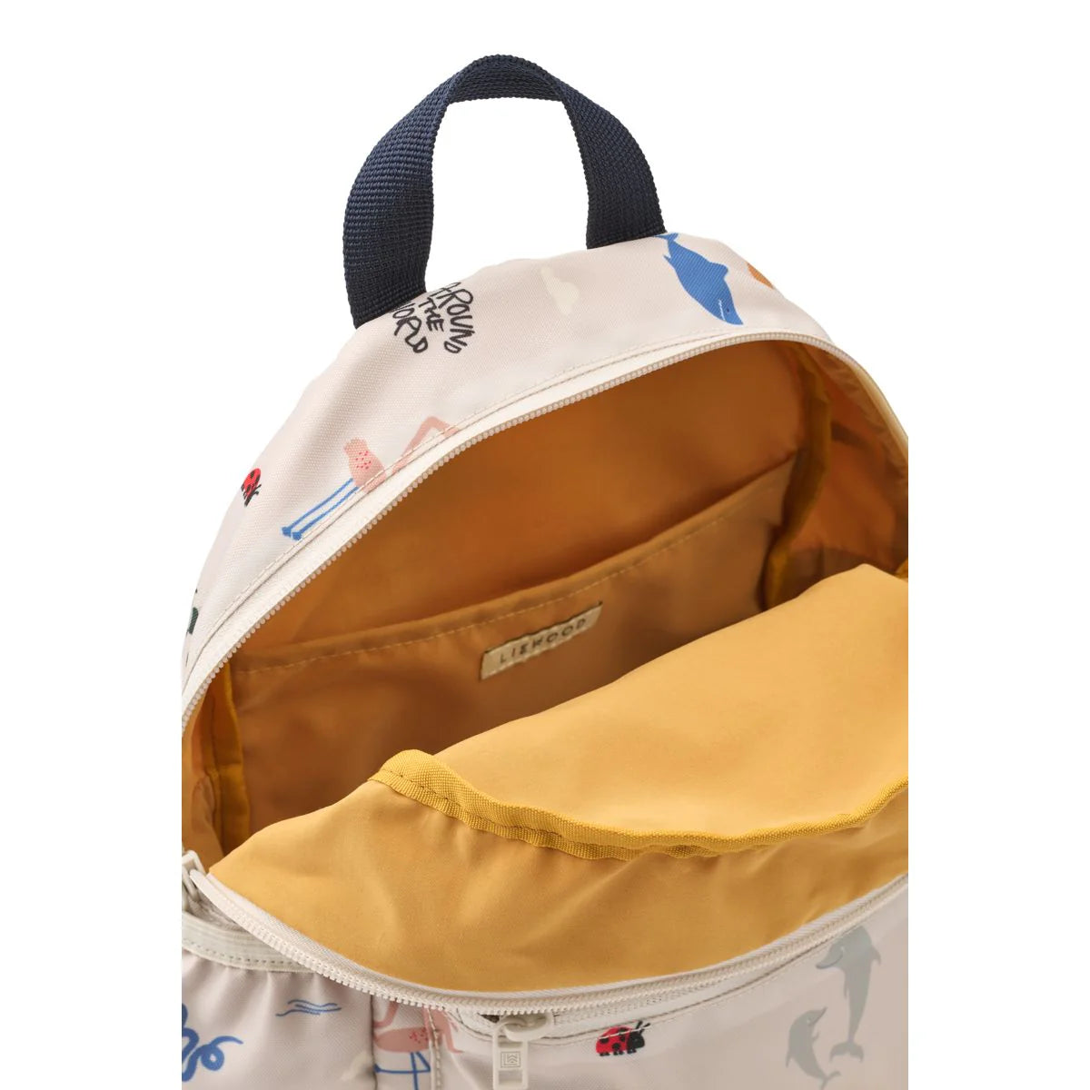 Innenansicht des Liewood Andreas Kinder-Rucksacks mit mehreren Fächern – Bärechind Winterthur, Zürich, Schweiz.