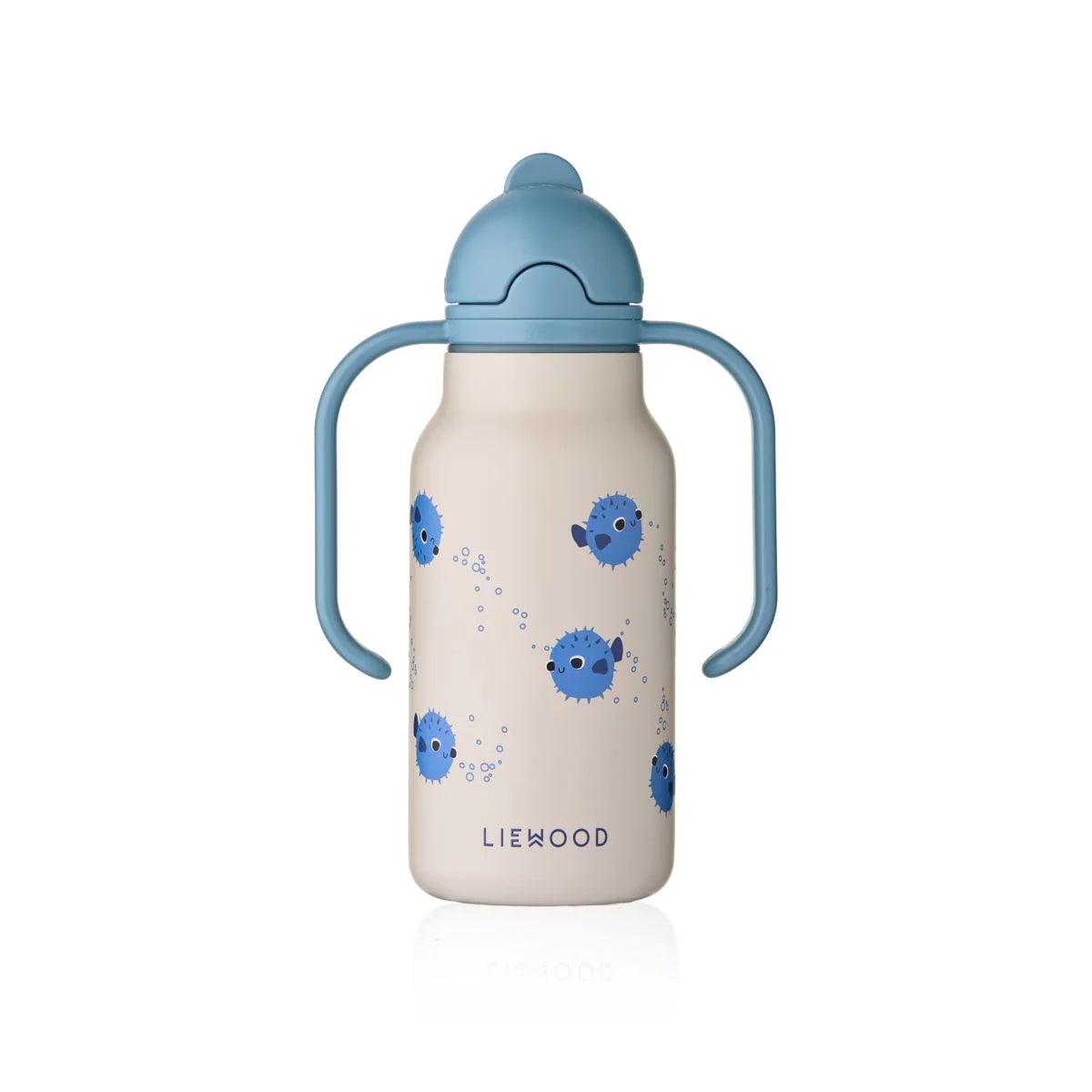 Liewood Kimmie Edelstahl Kinder-Trinkflasche mit Kugelfisch-Muster – nachhaltige Kinderprodukte bei Bärechind Winterthur, Zürich Schweiz.