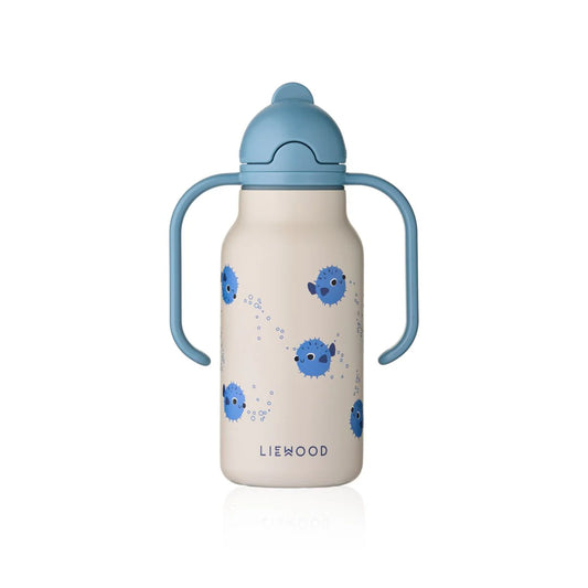 Liewood Kimmie Edelstahl Kinder-Trinkflasche mit Kugelfisch-Muster – nachhaltige Kinderprodukte bei Bärechind Winterthur, Zürich Schweiz.