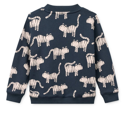 Rückansicht des Liewood Kinder Sweatshirts mit Tiger Muster aus Bio Baumwolle