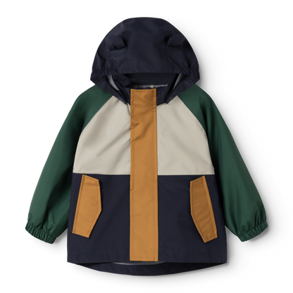 Regenjacke Manu von Liewood in der Rückansicht mit grünem Ärmel
