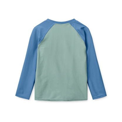 Kinder UV Shirt von Liewood in Blau und Grün mit langen Ärmeln, Bärechind Kinderladen Winterthur Zürich Schweiz