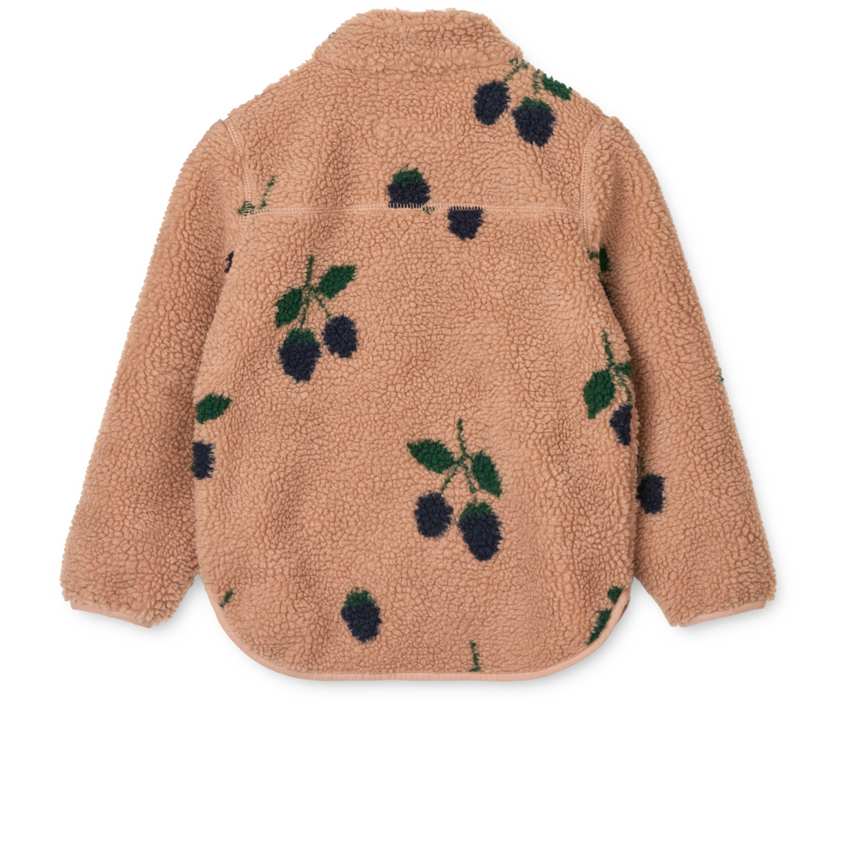 Rückseite der Liewood Nolan Teddyjacke aus recyceltem Sherpa Fleece mit Beerenmuster