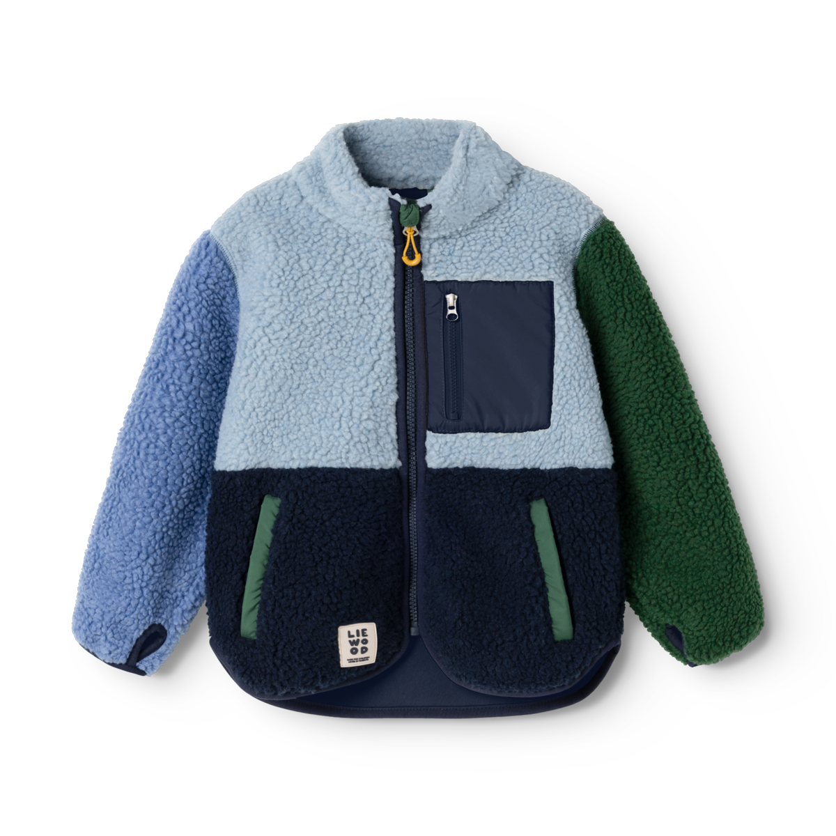 Liewood Nolan Teddyjacke für Kinder in Hellblau, Dunkelblau und Grün aus weichem Sherpa Fleece