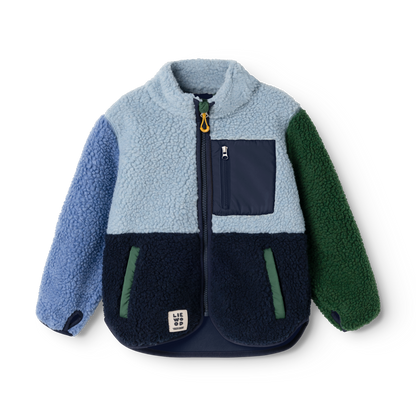 Liewood Nolan Teddyjacke für Kinder in Hellblau, Dunkelblau und Grün aus weichem Sherpa Fleece