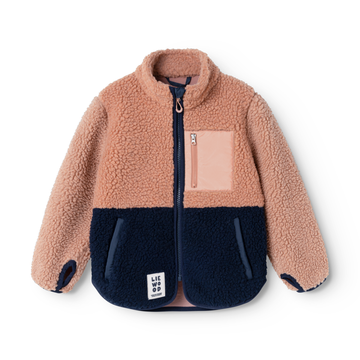 Liewood Nolan Teddyjacke in Pale Tuscany und Classic Navy aus weichem Sherpa Fleece