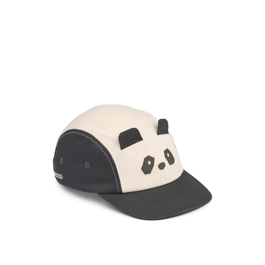Liewood Panda Kappe aus Bio-Baumwolle in beige und grau, erhältlich im Bärechind Winterthur Zürich Schweiz.