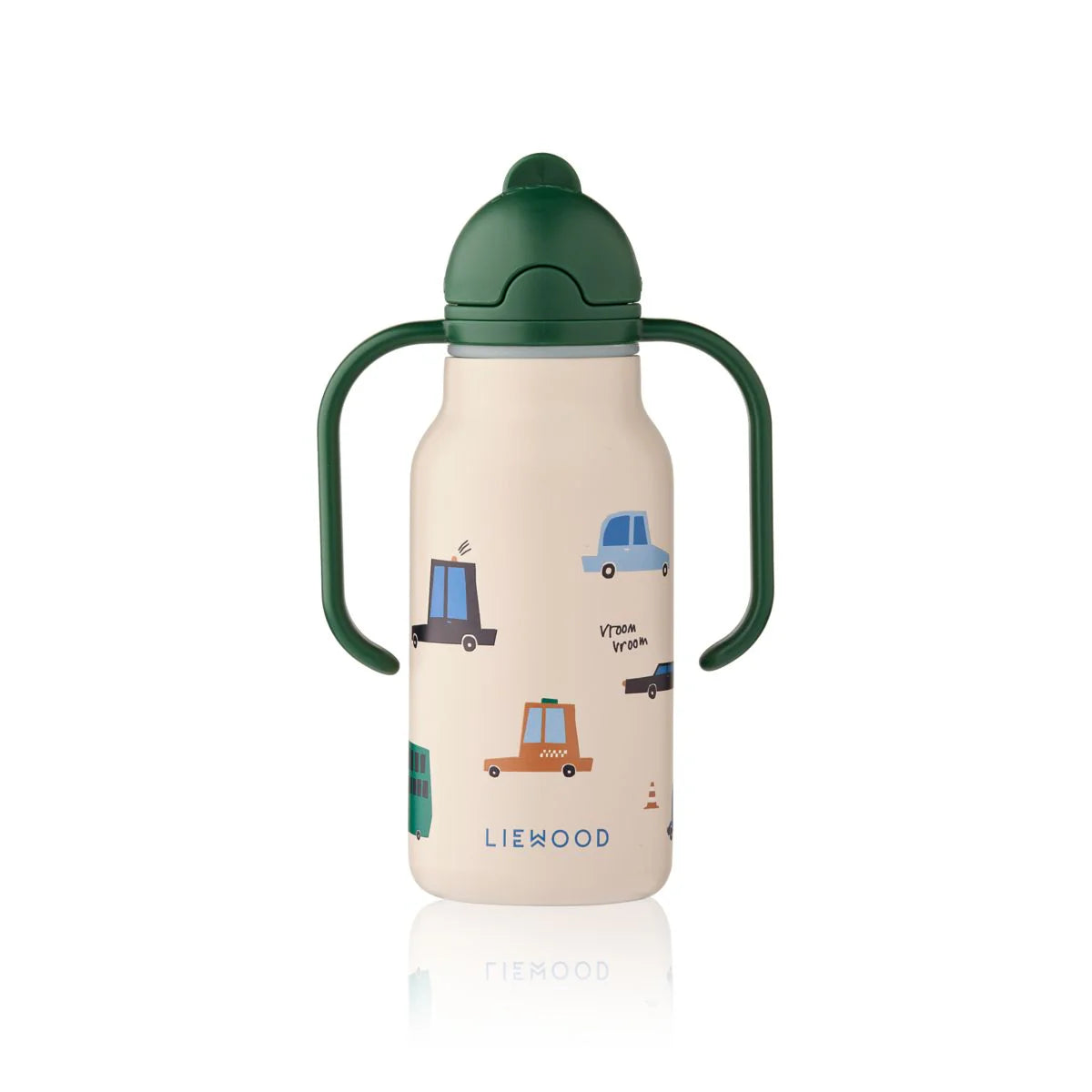 Liewood Trinkflasche aus Edelstahl mit Fahrzeug Motiv und Griffen für Kinder im Bärechind Winterthur