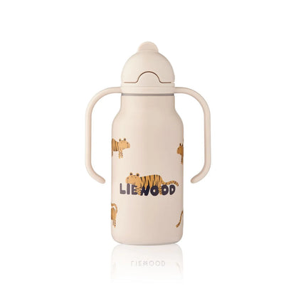 Liewood Trinkflasche aus Edelstahl mit Tiger Motiv und Griffen für Kinder im Bärechind Winterthur
