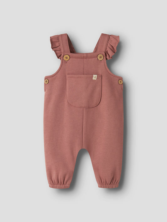Baumwolle Baby-Latzoverall von Lil'Atelier mit Rüschen in Withered Rose, Vorderansicht