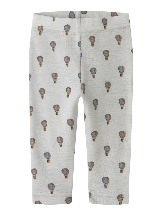Merino Baby-Legging mit Heissluftballon-Print in Oyster Mushroom, Vorderansicht mit elastischem Bund