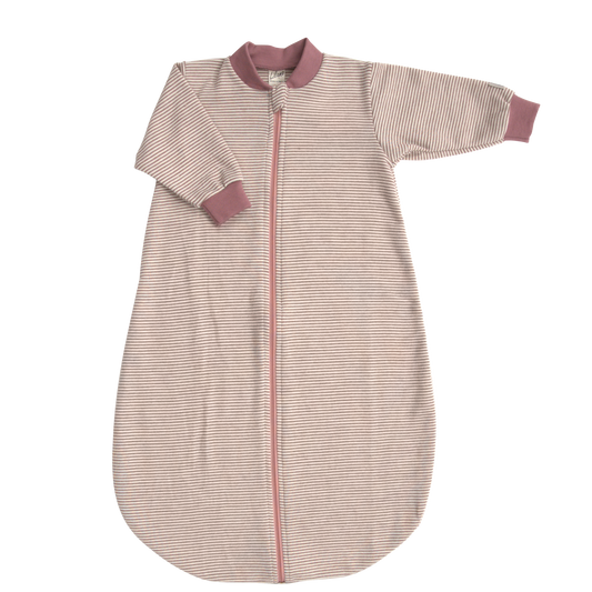 Lilano Babyschlafsack mit Ärmeln aus Wolle-Seide in Ringel Mauve – weich, atmungsaktiv & temperaturregulierend.