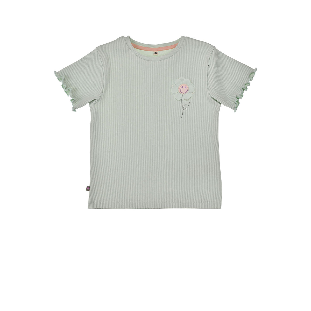 Schlichtes Mädchen T-Shirt in Mint mit kleiner Blumenstickerei – Sommer Shirt für Kinder bei Bärechind Winterthur Schweiz