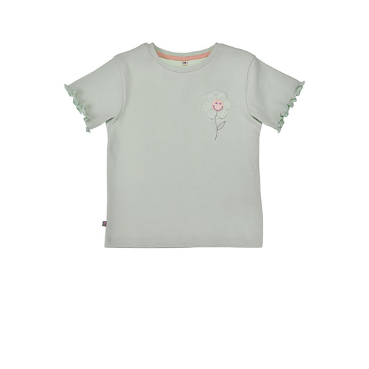 Schlichtes Mädchen T-Shirt in Mint mit kleiner Blumenstickerei – Sommer Shirt für Kinder bei Bärechind Winterthur Schweiz
