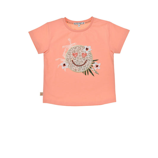 Mädchen T-Shirt smiley in Koralle mit Print – Sommer Shirt für Kinder bei Bärechind Kinderladen Winterthur Schweiz
