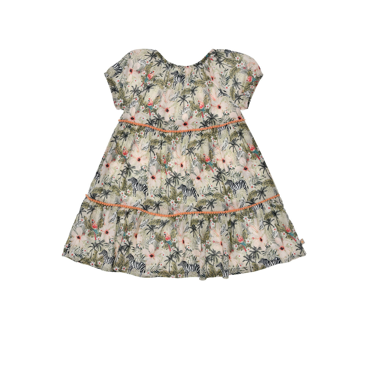 Luftiges Mädchen Kleid aus Viskose mit Zebra, Palmen und Blumenprint – Sommerkleid für Kinder bei Bärechind Winterthur Schweiz
