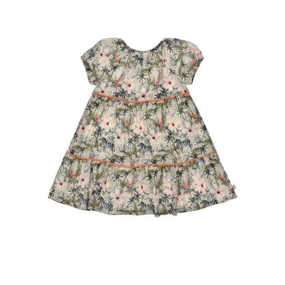 Luftiges Mädchen Kleid aus Viskose mit Zebra, Palmen und Blumenprint – Sommerkleid für Kinder bei Bärechind Winterthur Schweiz