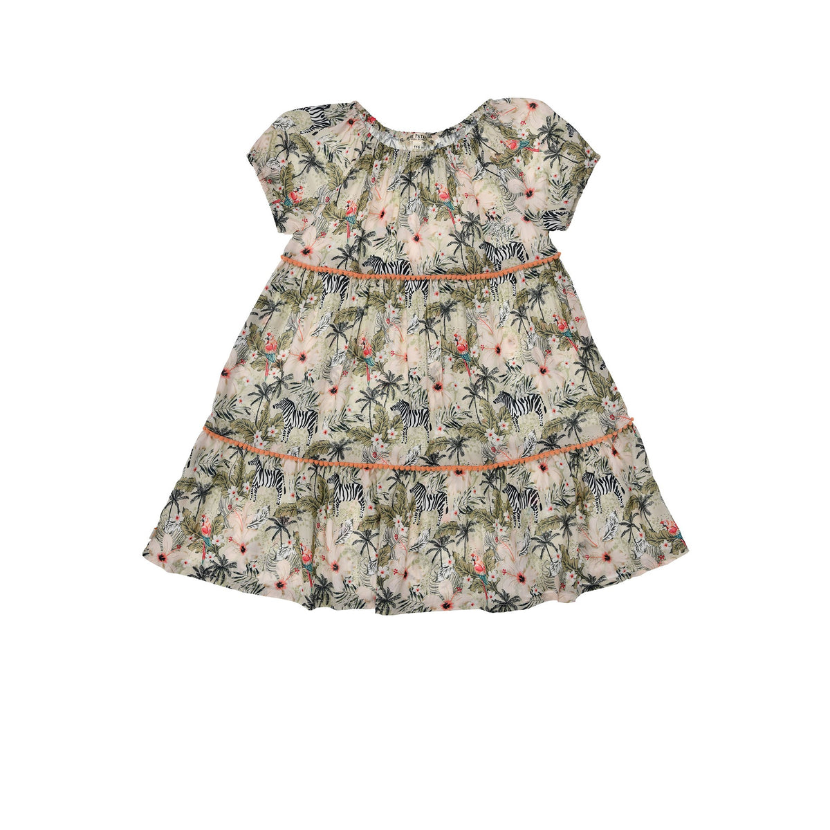 Luftiges Mädchen Kleid aus Viskose mit Zebra, Palmen und Blumenprint – Sommerkleid für Kinder bei Bärechind Winterthur Schweiz