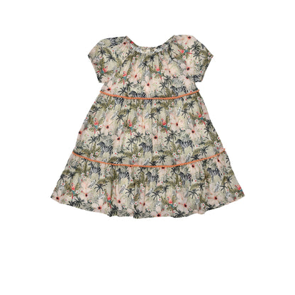 Luftiges Mädchen Kleid aus Viskose mit Zebra, Palmen und Blumenprint – Sommerkleid für Kinder bei Bärechind Winterthur Schweiz