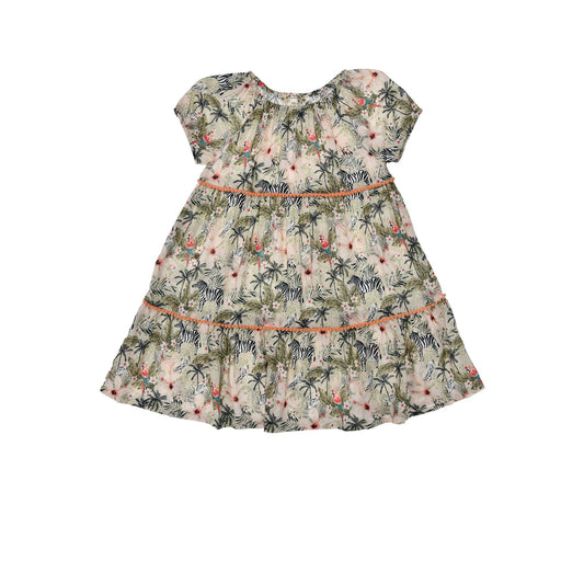 Luftiges Mädchen Kleid aus Viskose mit Zebra, Palmen und Blumenprint – Sommerkleid für Kinder bei Bärechind Winterthur Schweiz
