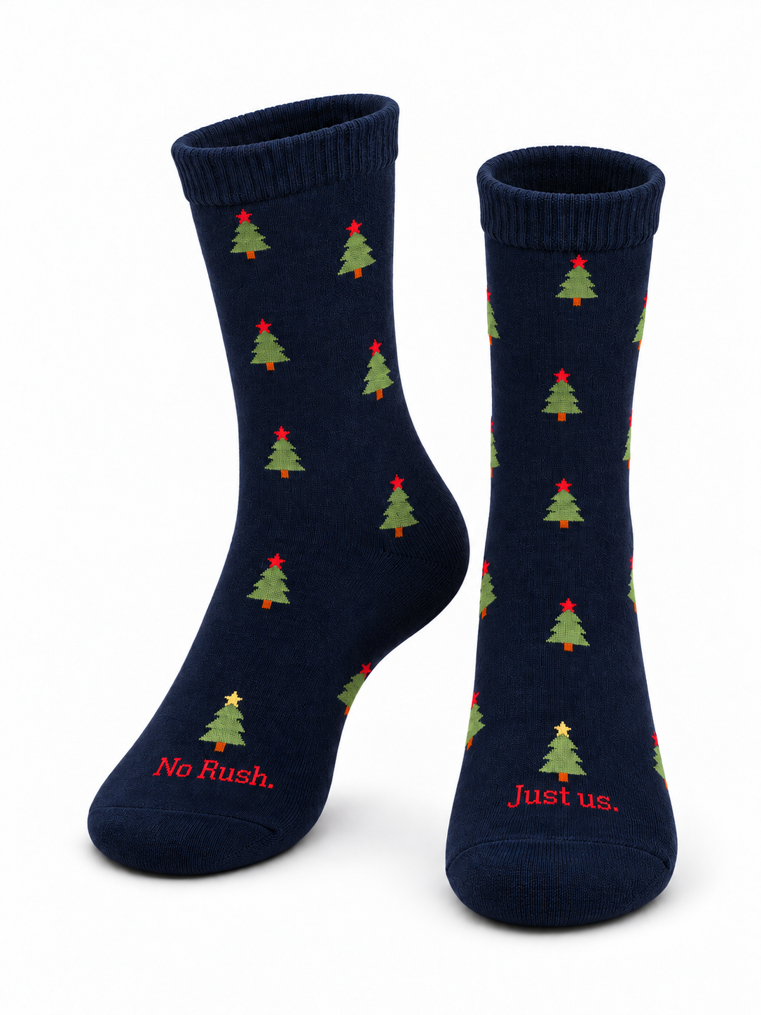 Tannenbaumsocken mit dem Motiv No Rush aus der MDMD Christmas Collection in der Produktansicht