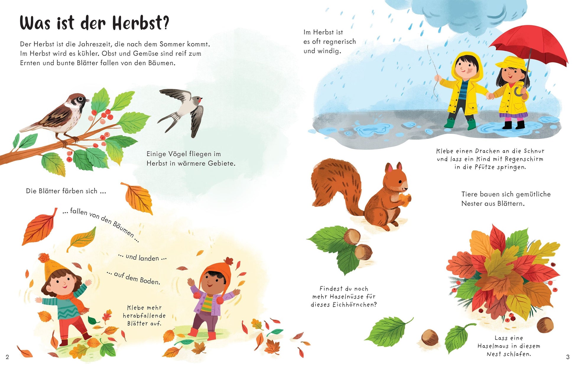 Innenseite mit herbstlichen Stickerszenen und Waldtieren