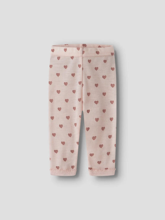 Merino Baby-Legging mit Herzchenprint in Morganite, Vorderansicht