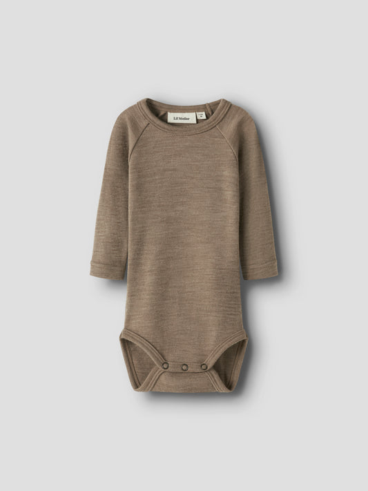 Merino Langarmbody in Sepia Tint, Vorderansicht