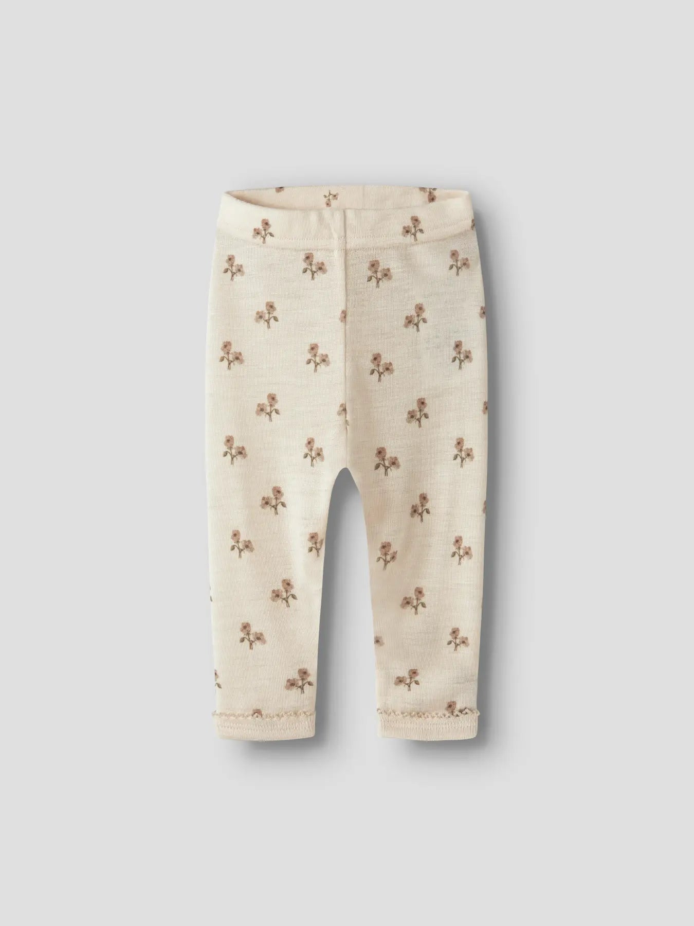 Merino/Modal Baby-Legging mit Blumenprint in Turtledove, Vorderansicht