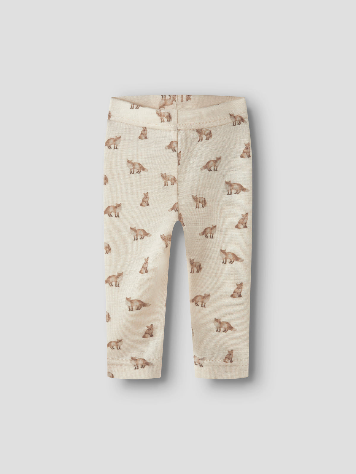 Merino/Modal Baby-Legging mit Fuchsprint in Turtledove, Vorderansicht mit weichem Bund