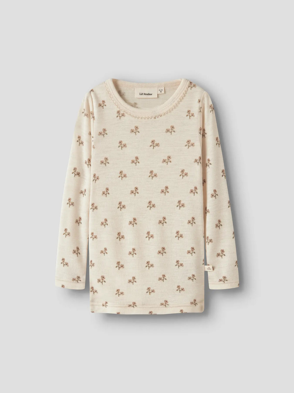 Merino/Modal Langarmshirt mit Blumenprint in Turtledove, Vorderansicht