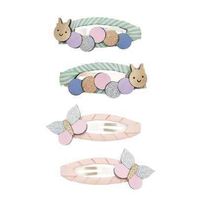 Mimi&Lula Haarspangen Set mit Raupe und Schmetterling in Pastell, erhältlich bei Bärechind in Winterthur, Zürich, Schweiz.