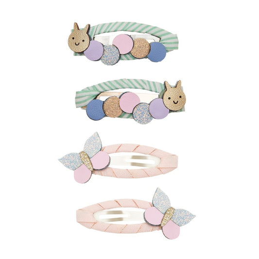 Mimi&Lula Haarspangen Set mit Raupe und Schmetterling in Pastell, erhältlich bei Bärechind in Winterthur, Zürich, Schweiz.