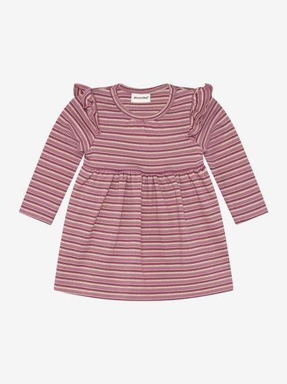 Minymo Bodykleid Baby geringelt in Mahogany Rose, Vorderansicht