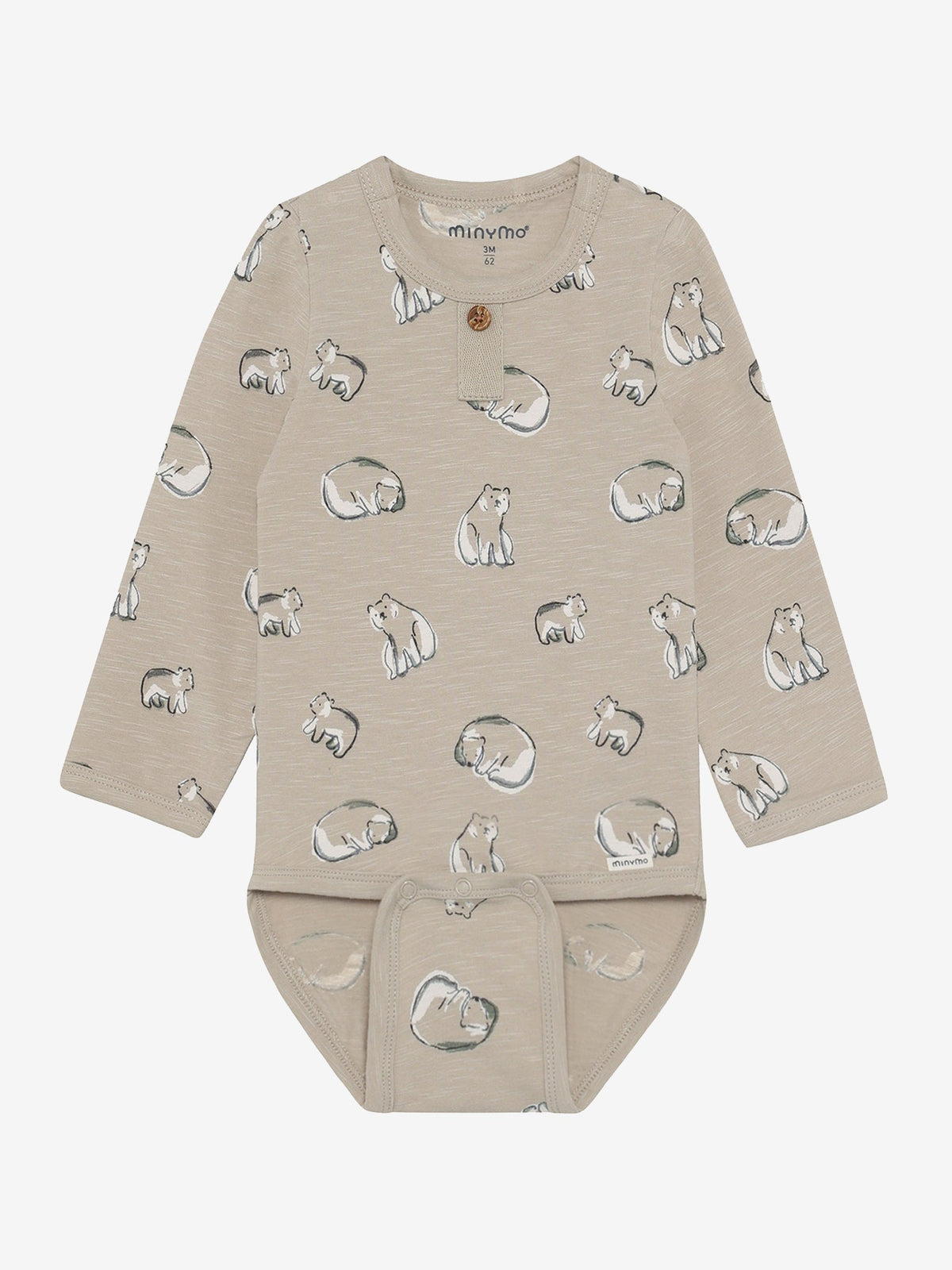 Minymo Body in Feather Gray mit Eisbär Print, Frontansicht