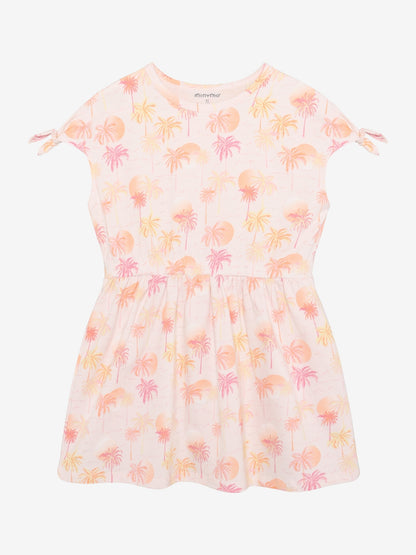 Rosa Kinderkleid mit Palmenprint aus Bio Baumwolle von Minymo im Bärechind Kinderladen Winterthur Zürich Schweiz