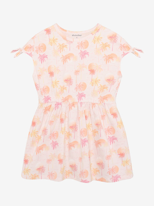 Rosa Kinderkleid mit Palmenprint aus Bio Baumwolle von Minymo im Bärechind Kinderladen Winterthur Zürich Schweiz