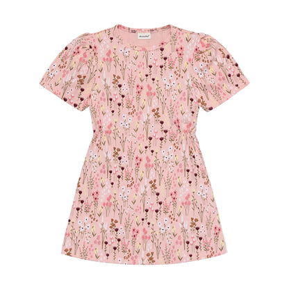 MINYMO Rib Blumenkleid aus Bio Baumwolle rose im Bärechind Winterthur Schweiz