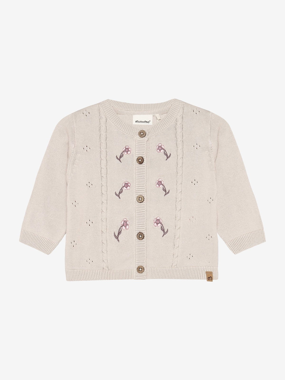 Minymo Strickjacke in Pink Tint mit Blumenstickerei, Frontansicht