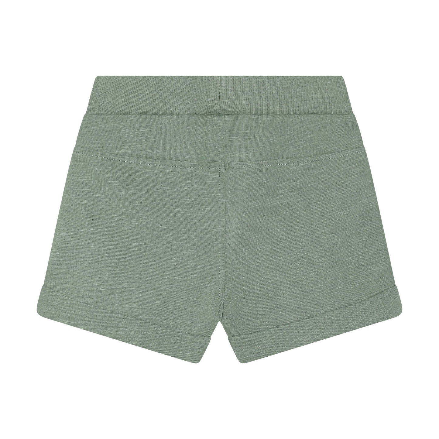 Rückansicht der grünen MINYMO Sweat Shorts für Babys und Kinder, Kinderladen Bärechind Winterthur Schweiz
