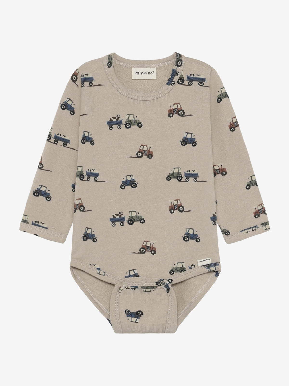 Minymo Sweatbody in Feather Gray mit Traktorenprint, Frontansicht