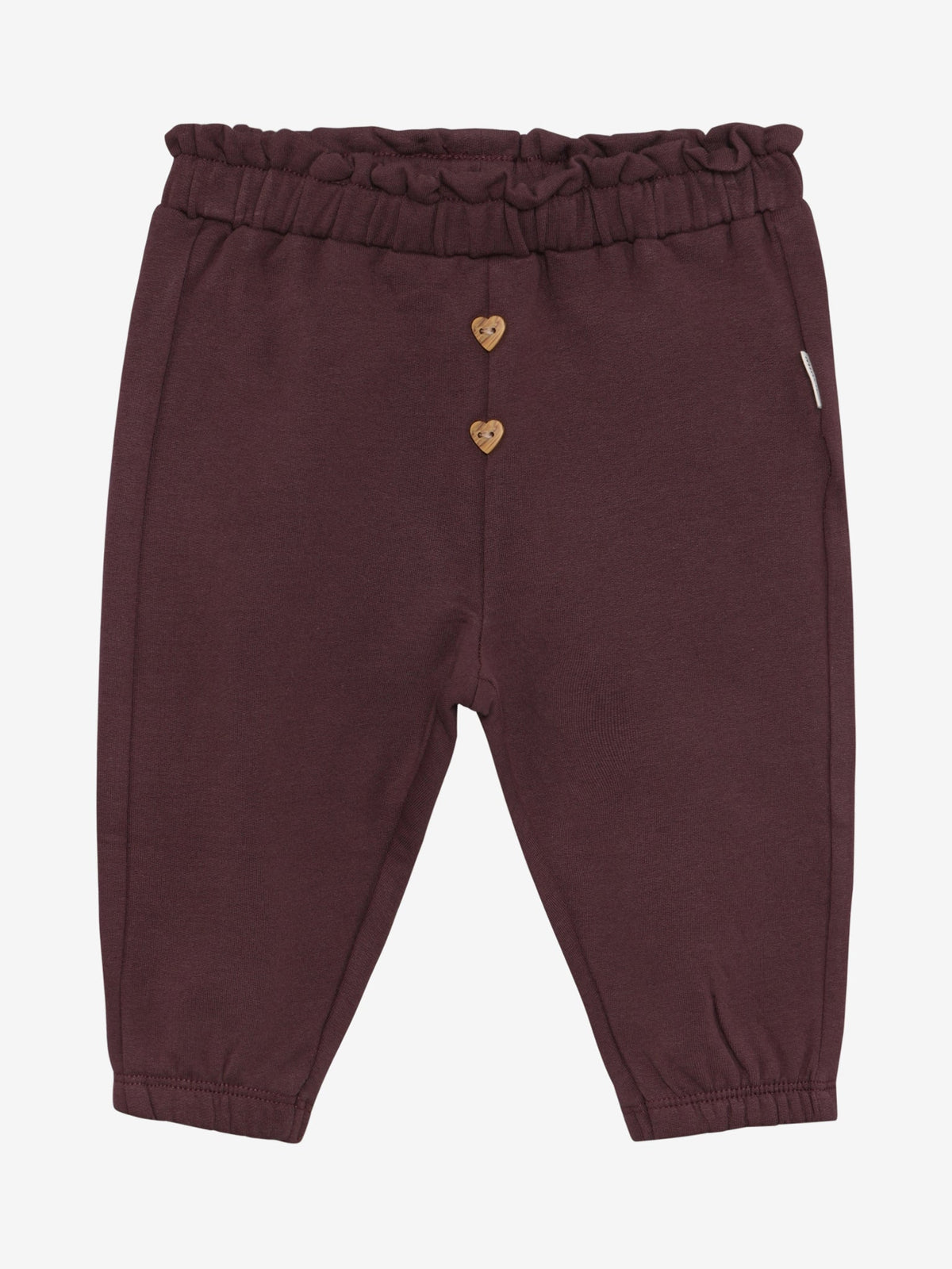 Minymo Sweathose Baby Huckleberry Vorderansicht mit Herzknöpfen