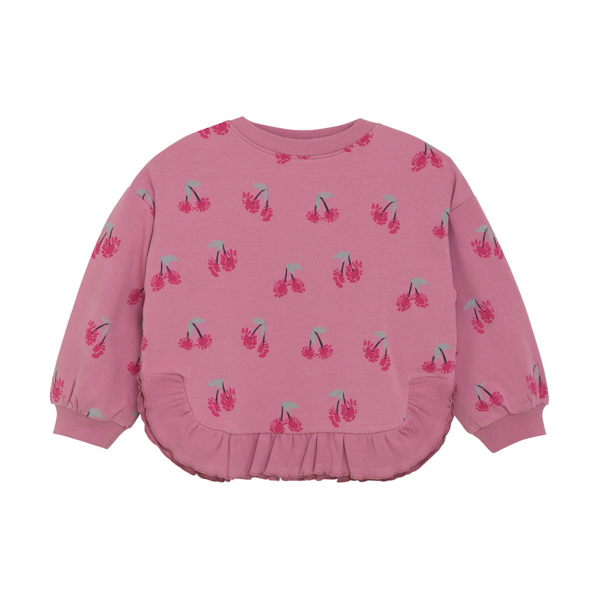 Rosa MINYMO Sweatshirt aus Baumwolle mit Kirschmuster – zu kaufen bei Bärechind in Winterthur, Zürich, Schweiz.

